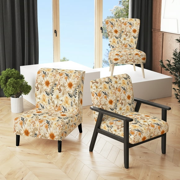 Designart « Warm Fern Whispers I » Fauteuil d'Appoint Rembourré Beige à Motif Floral - Fauteuil de Style Champêtre pour Salon