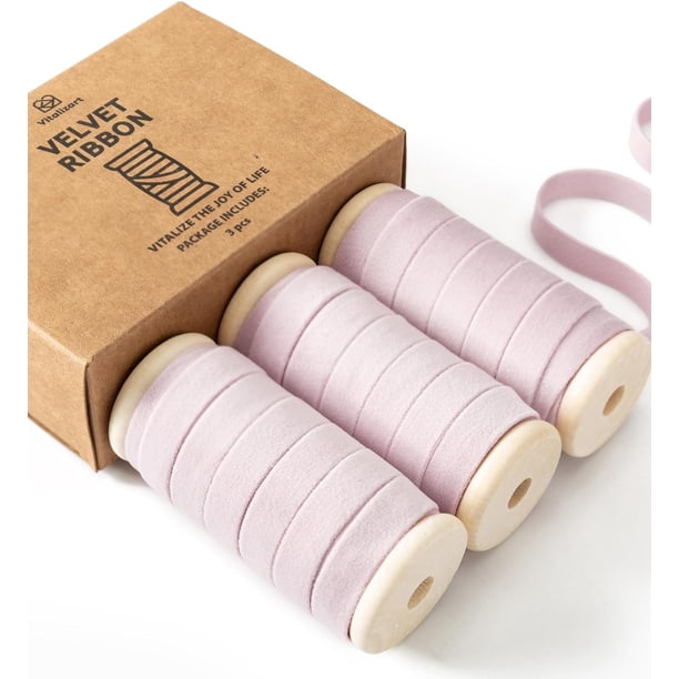Vitalizart Juego de cintas de terciopelo verde polvoriento, carrete de madera de 3/8" x 15 yardas, adornos de tela, ecológico, 3 rollos * 5 yardas para decoración de coronas navideñas, adornos artesan