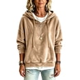thumbnail image 5 of Velvet Sweatshirt for Women Long Sleeve Hooded Drawstring Pullover Tops Fall Winter Casual Oversized Hoodie (2XL, Khaki), 5 of 8