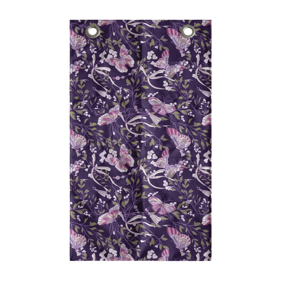 Spring Hanging Pocket Organizer, Nature Themed Image with Abstract Butterflies and Floral Branches, Printed Polyester Storage Bag with Pockets, 21" x 31", Dark Purple Multicolor