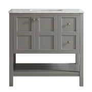 Florence 36" Single Vanity in Grey with Carrara White Marble Countertop without Mirror