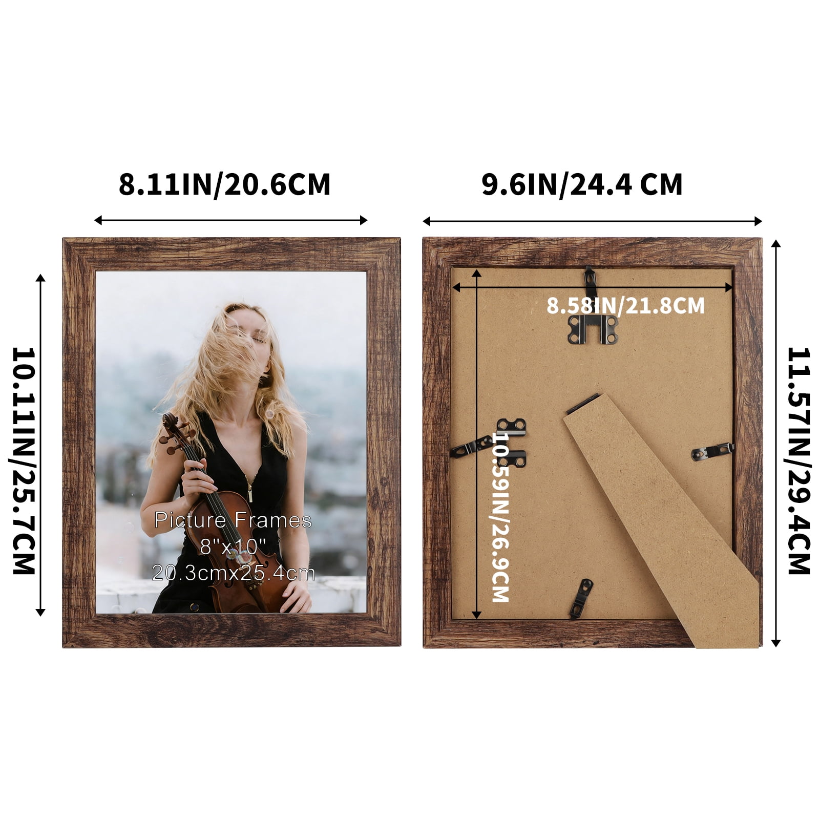 8x10 Picture Frame Set of 7, Rustic Brown Photo Frames for Wall or Tabletop
