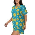 thumbnail image 2 of Uemuo Bee Sunflower Pattern Women's Short-Sleeved Pajama, Button-Front Loungewear, 2-Piece Summer Sleepwear, Elastic Drawstring Shorts-3X-Large, 2 of 7