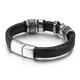 thumbnail image 4 of Pulsera clásica de cuero negro tejido con incrustaciones en forma de cruz y cierre magnético oculto de seguridad. Ideal para negocios o ocasiones informales., 4 of 5