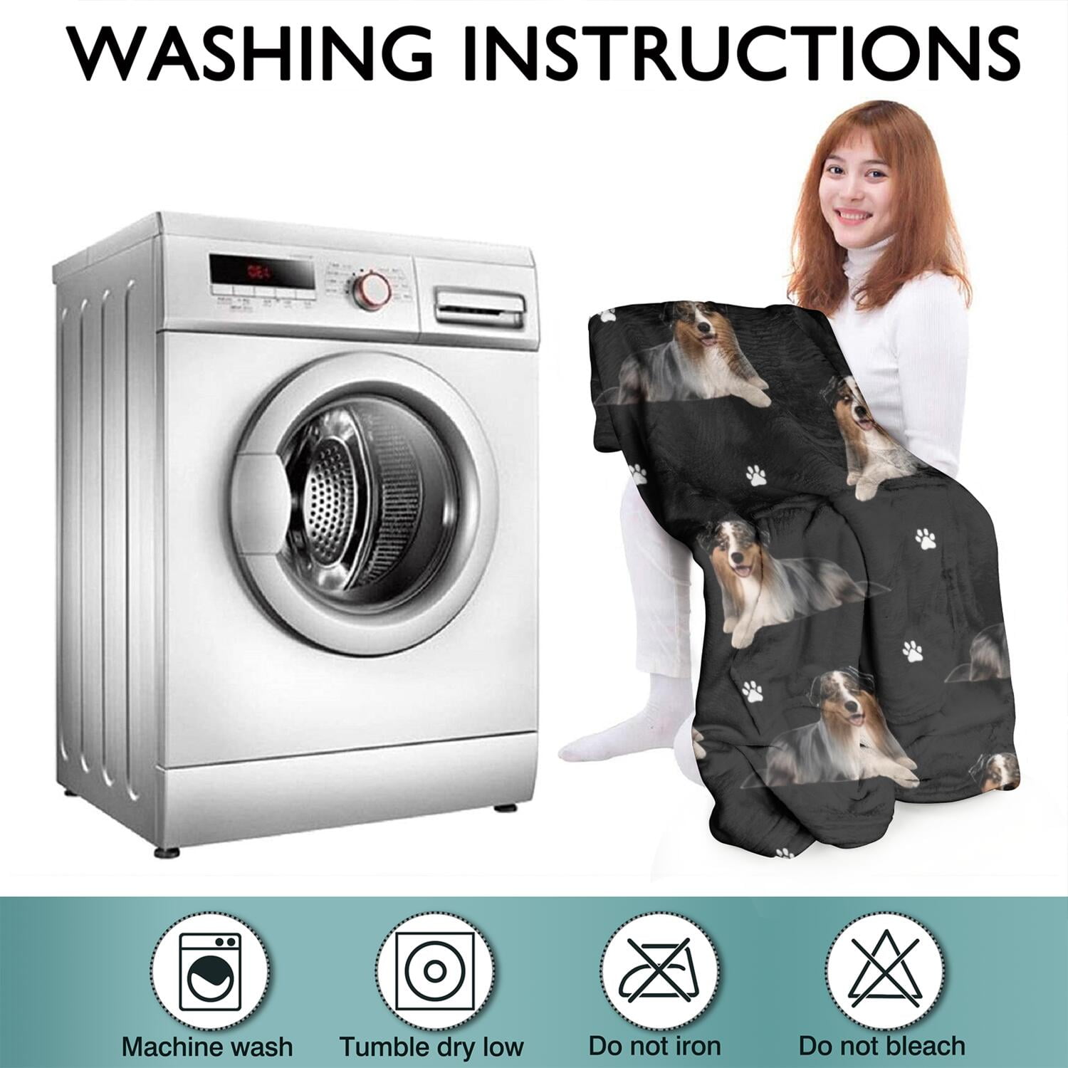 Australian Shepherd Dog and Footprints Wearable Oversized Blanket,Wearable Blanket Hoodie for Adults,Cozy Hooded Blankets with Super Pockets,Super Warm Fuzzy Pullover for Women & Men