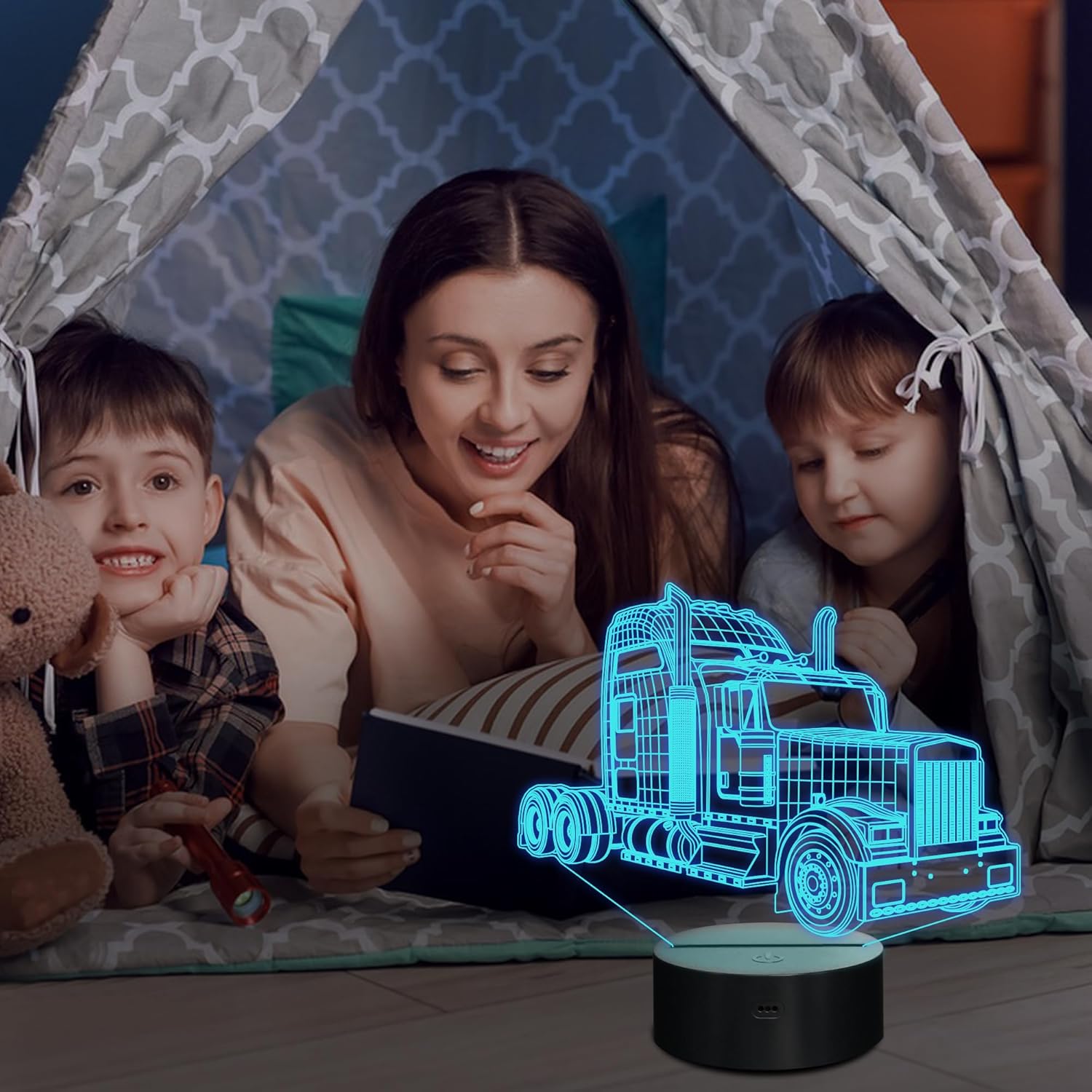 YSITIANNA 3D Car Lamp Night Light 3D Illusion lamp for Kids,Car,Truck,Tractor,Excavator,16 Colors Changing with Remote,Dimmable(4 Patterns) Kids Bedroom Decor Car Gifts for Boys Girls STNL#2405