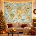 thumbnail image 3 of Illustrated World Map with Whales, Adventurous Vintage Style for Map Lovers, Antique Map Decor, Housewarming Gift, Tapestry Wall Hanging for Study Room and Office, 3 of 7
