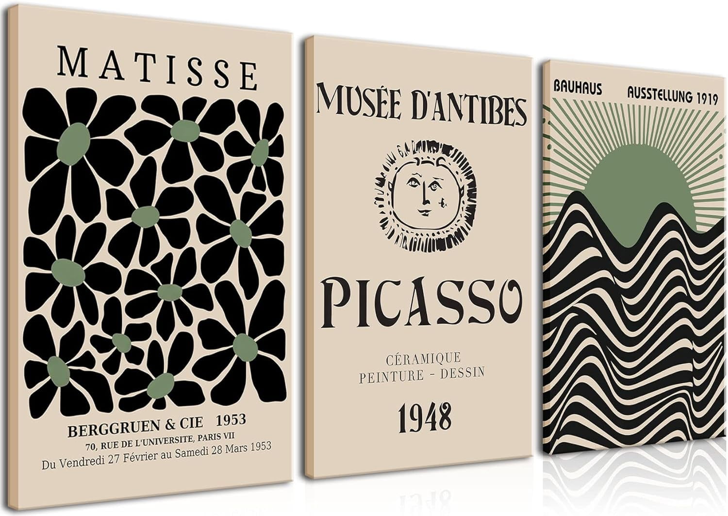 PWAAHDC Set di 3 Stampe Artistiche da Parete in Stile Matisse - Poster Moderno Beige Neutro su Tela per Elegante Decorazione di Soggiorno e Camera da