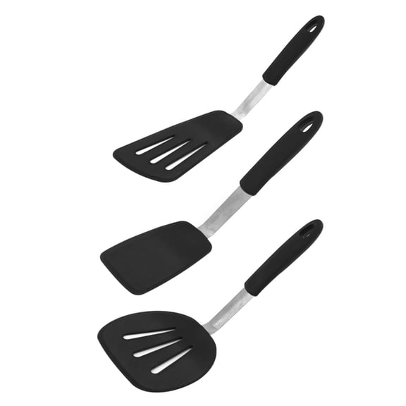 Healifty 3-Piece Black Silicone Steak Spatula Set with Hanging Holes, Kitchen Cooking Tools for Easy Food Flipping