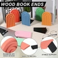 thumbnail image 3 of Uxcell 4Pcs Arch Bookends, Non-Skid Wood Book Ends for Shelves Book Stopper for Holding Books Movie CD Home Office Library Decorative, Red/Light Orange/Green/Cyan, 3 of 6