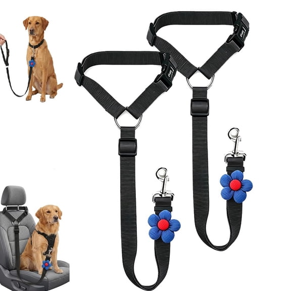 Dog Seat Belt for Car, Adjustable Pet Safety Leash with Durable Clip, 2-in-1 Nylon Car Harness for Dogs, Travel Accessory, (2Pcs,Black)