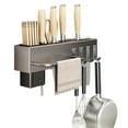 thumbnail image 2 of YaoZQ Wall Mounted Kitchen Utensil Rack with Knife Holder Carbon Steel Hanging Organizer with Towel Bar and Hooks No Drill Installation Gunmetal Grey 11.8 inch, 2 of 4