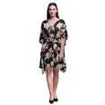 thumbnail image 1 of Bimba Black2 Floral Saucer Magnolia Short Caftan Midi Dress Beach Swimwear Cover up Womens Kaftan-4X-5X, 1 of 5