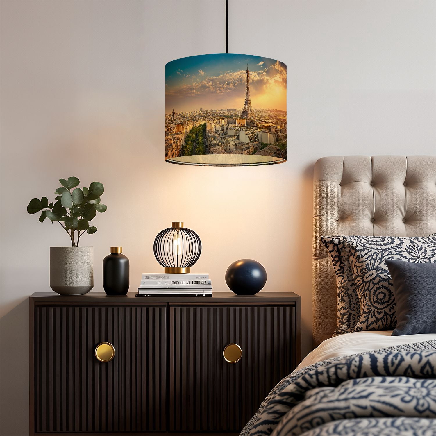 Linen Drum Lampshades Eiffel Tower Paris Skyline Dawn 13"x13"x10" Light Shade for Table Lamps Floor Lamp Shades Lampshade Replacement Assembly Required