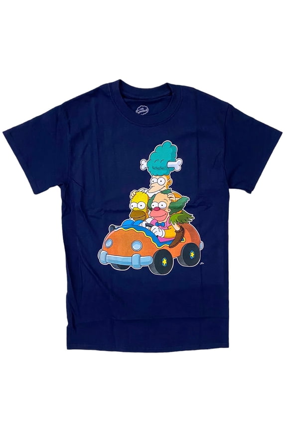 Men's Officially Licensed Homer, Bart, & Marge Graphic Print Tee T-Shirt (Large, Navy (Homer, Marge, & Krusty))