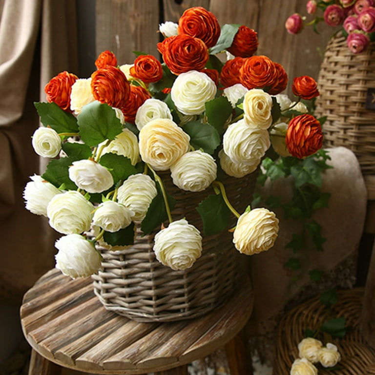 Rose Artificial Flower Mini Silk Fake Flowers Roses Bouquet Long with Stem for DIY Home Decoration Bedroom Living Room Balcony Tables Vase and