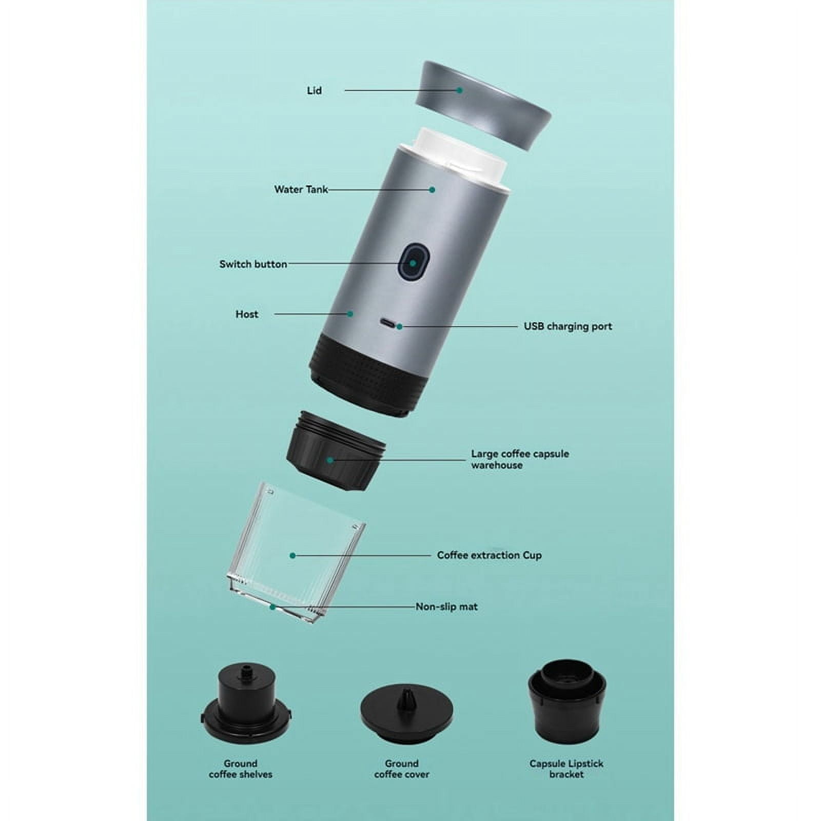 Portable Espressos Coffee Machine 12V Electric Small Travel Italian Expressos Maker for Camping RV Hiking Office