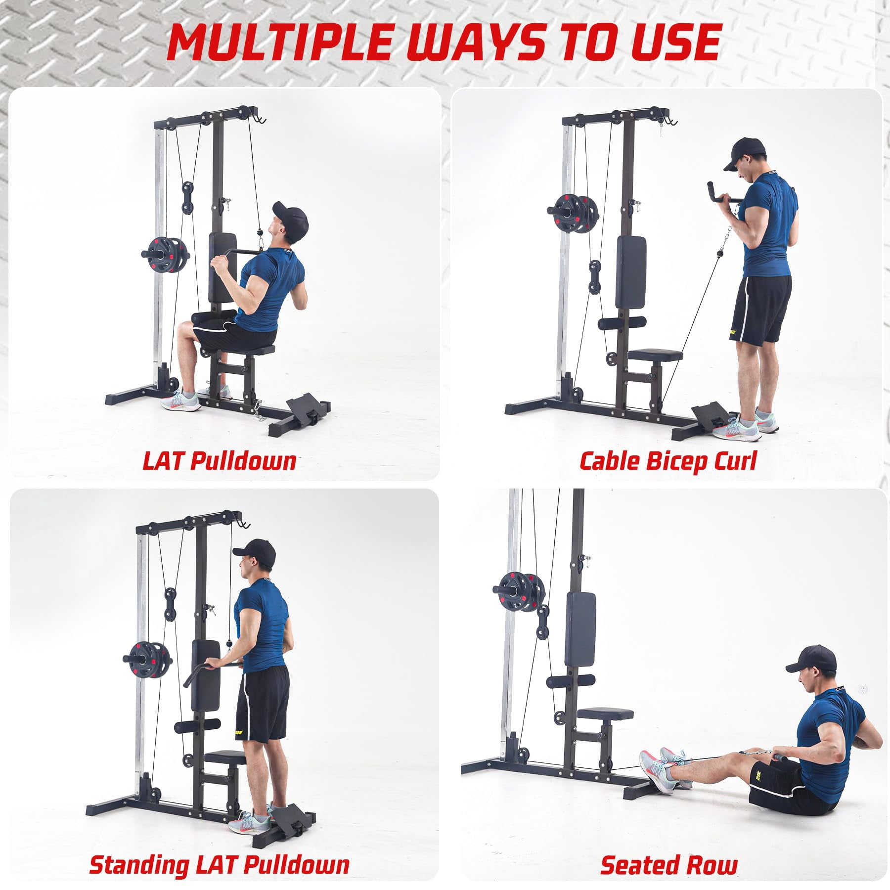 Cable Machine, LAT Pull Down Machine, LAT Row Cable Machine with High and Low Pulley Station, Heavy Duty Back Workout Machine with Leg Support for Home Gym Body Training