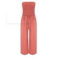 thumbnail image 4 of Sexy Off Shoulder Jumpsuits for Women Strapless Bandeau Elastic Smocked Tube Top Loose Drawstring Wide Leg Long Pants Rompers, 4 of 6