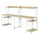 HomCom Industrial Double Computer Desk with Open Shelf, Oak - Walmart.com