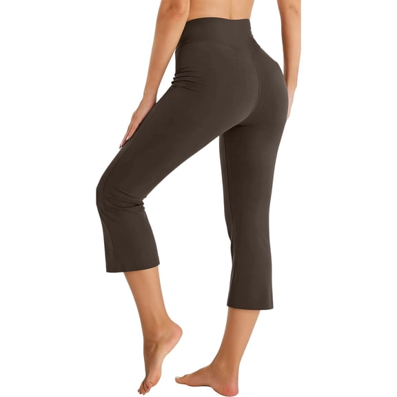 Kvture Womens High Waisted Yoga Capri Pants Soft Tummy Control Workout Leggings Casual Plus Size Running Pants Coffee Pant L