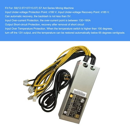 264v Switch - 1600W 92% Mining Power Supply For Bitcoin Miner S7 S9 12.5T/13T/13.5T AC180-264V 47/63Hz 9A Silver Housing