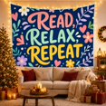 thumbnail image 3 of Read Relax Repeat Quote With Flowers and Hearts, Cozy Illustration Style for Book Lovers, Literary Wall Decor, Birthday Gift, Tapestry Wall Hanging for Bedroom and Reading Nook, 3 of 7