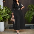 thumbnail image 2 of AURA Women’s A Line Midi Dress Turn Down Collar Long Sleeve High Waist Pleated With Belt S XXXL, 2 of 6