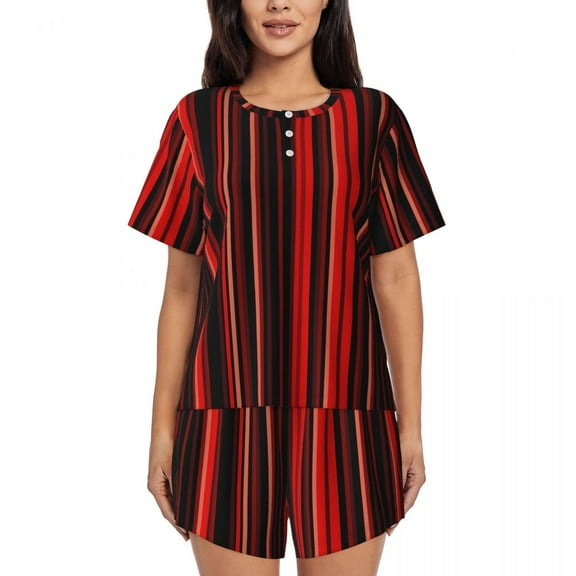 Vertical Striped Pajamas Summer 2 Piece Red And Black Trendy Pajama Sets Female Short Sleeves O Neck Casual Nightwear