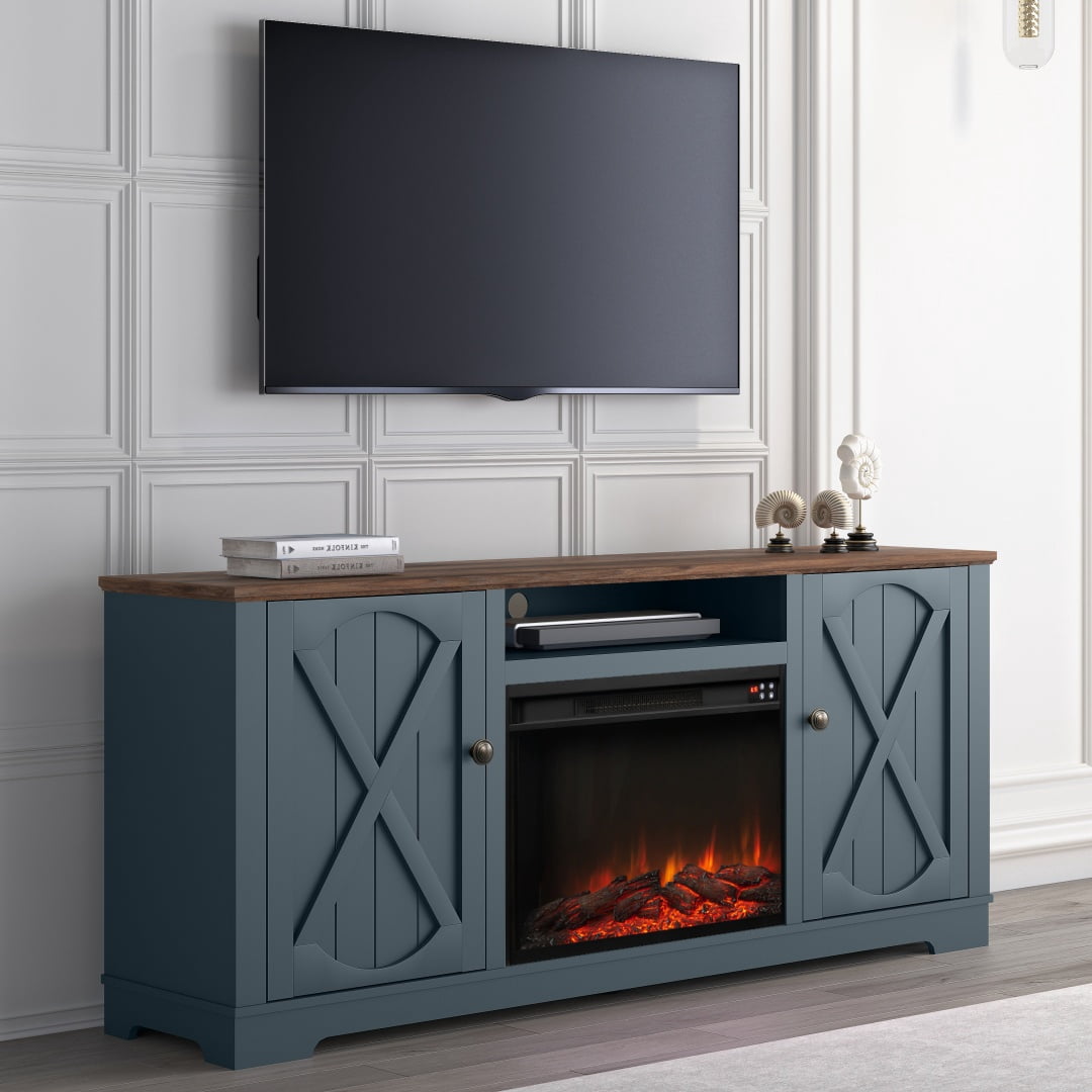 Joy River 70" Farmhouse TV Stand with 26" Electric Fireplace,Heats 400 sq ft,Navy
