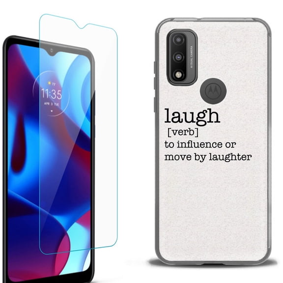 Slim-Fit Protective Phone Case (Black) compatible with Motorola Moto G Pure 5G, with Tempered Glass Screen Protector, by OneToughShield ® - Dictionary/Laugh