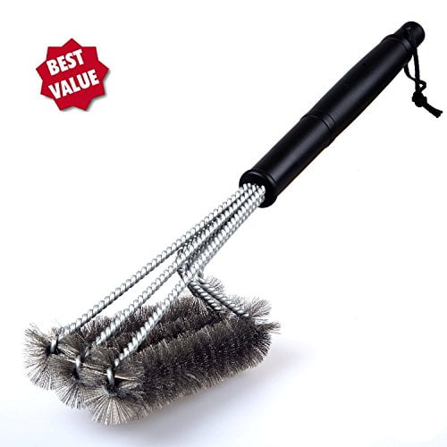 Home BBQ Grill Brush for Grill Grate Kitchen Stainless Steel Bristles 3-Sided 