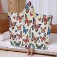 thumbnail image 5 of Colorful Butterfly Leaf Beige Pattern Hooded Bath Towel，60"x35" for Ages 3 To 12 Kids, Quick Dry Lightweight Soft Microfiber Hood Beach Towel Cover Up for Kids, 5 of 7