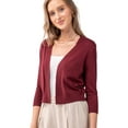 thumbnail image 2 of URBAN DAIZY Women's Classic 3/4 Sleeve Crop Bolero Cardigan Open Front Cropped Shrugs Knit Sweater A09_620 Burgundy 1XL, 2 of 7