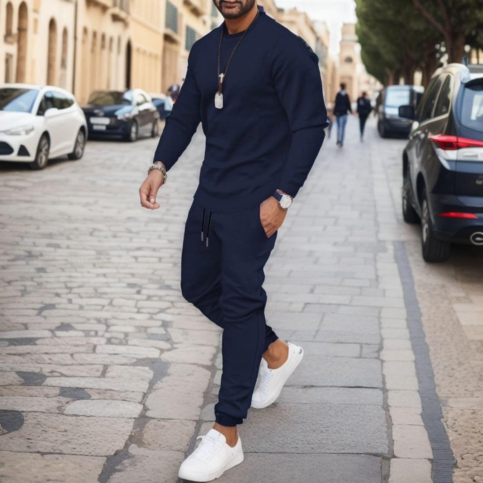 Ketyyh chn99 Sweat Suits Men Summer Swim Beach Set Summer Outfit 2 Piece Set Short Sleeve T Shirts Shorts Casual Sweatsuit Set Navy 3XL