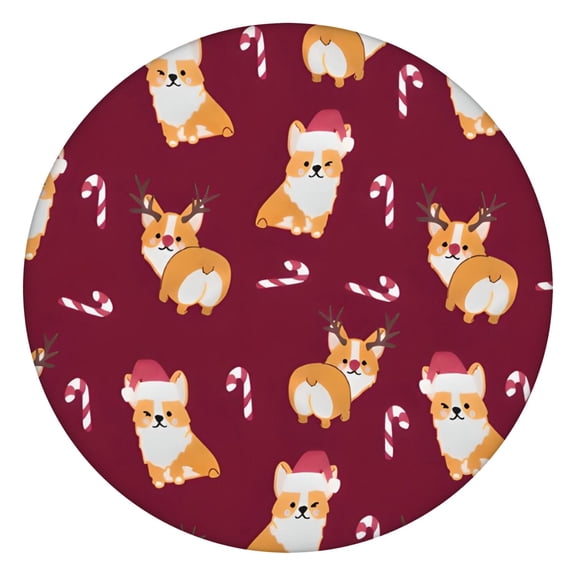 Christmas Corgi Round Fitted Tablecloth with Elastic Edge,Dining Table Cover Waterproof,Outdoor Round Tablecloth for Camping,Dining,Indoor and Outdoor