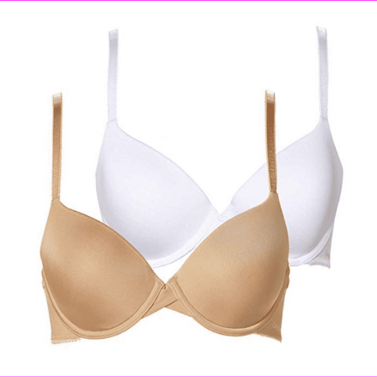 Calvin Klein Women's 2 Pack Smooth Demi Lightly lined cups Adjustable  straps Bra 36C/White/Bare