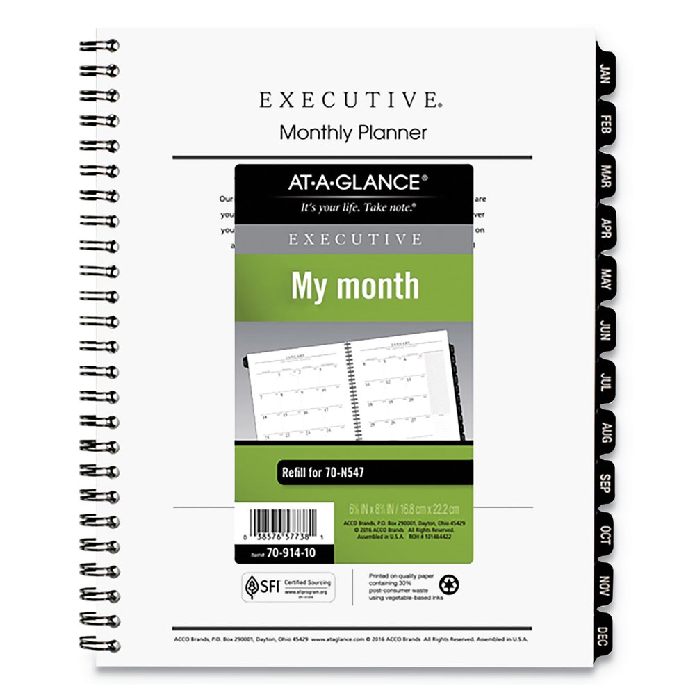 ATAGLANCE Executive Monthly Planner Refill, 8.75 x 6.5, White, 2021
