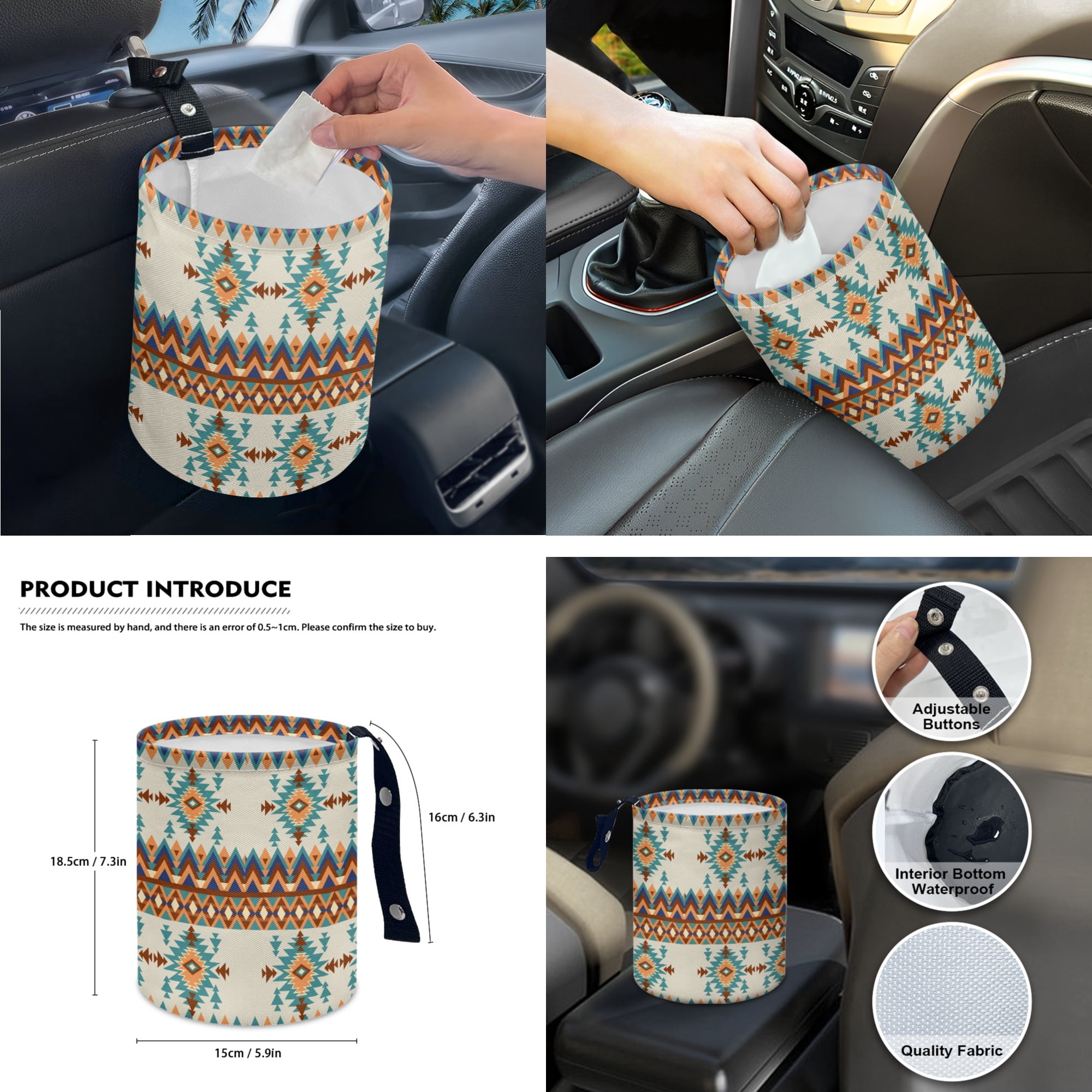 Yuyamidu Aztec African Tribal Car Seat Covers Full Set with Steering Wheel Cover Seat Belt Pads Armrest Cover Handbrake Cover Set Trash Bag Auto Rear View Mirror Covers Cup Holders