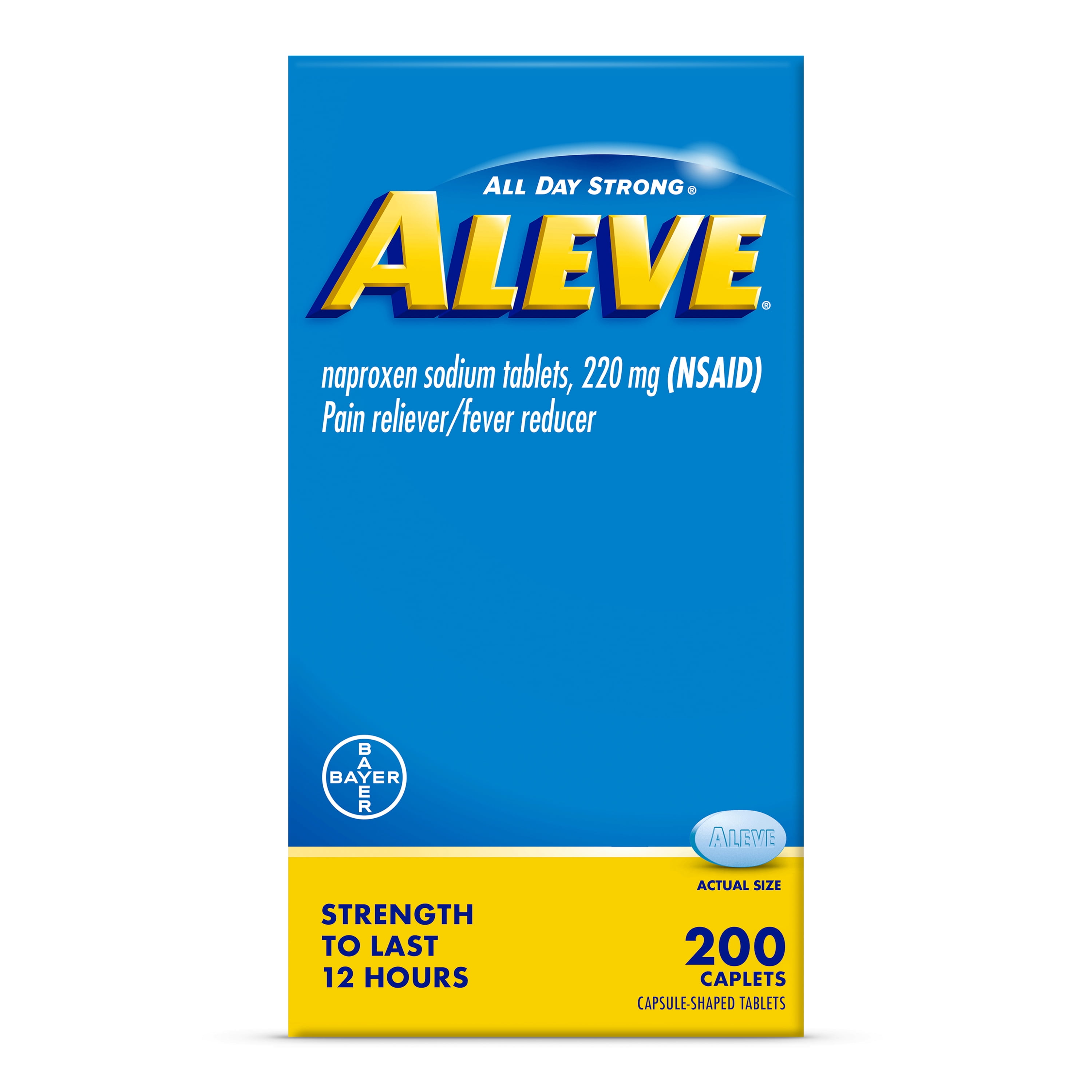 (3 pack) Aleve Pain Reliever & Fever Reducer Naproxen Sodium Caplets, Body Pain Relief, 200 Count