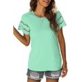 thumbnail image 1 of Femmes Dentelle Chemises à Manches Courtes Tops Décontractés Col Rond Tee Shirt, 1 of 4