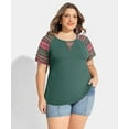 thumbnail image 4 of CASSIE LIZ Womens Tops Plus Size Summer Crew Neck Shirts Green Fashion Short Sleeve Tee Loose Fit Colorful Striped Raglan Tunics Spring Blouses Casual Pullovers XL 14W 16W, 4 of 5