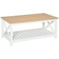 thumbnail image 1 of HOMCOM Farmhouse Coffee Table with Slatted Bottom Shelf and X Bar Frame, White, 1 of 10