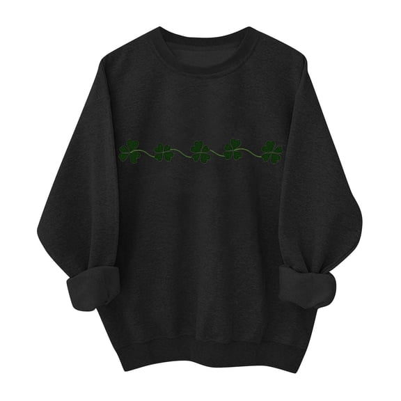 AuroraX Long Sleeve Long Sleeve Shirts for Women,Black Graphic Crewneck Loose Fit Womens Sweatshirts Shamrock Holiday Cotton St.Patrick's Day Pullover Top