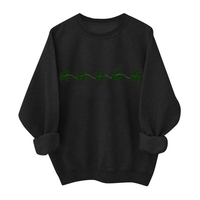 Ounisa St. Patrick's Day Sweatshirt for Women Clover Graphic T Shirts Patty's Day Long Sleeve Tee Tops Pullover