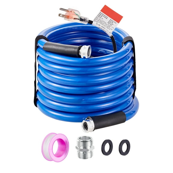 KFFKFF 30ft Heated RV Water Hose, Safe for Drinking, Freeze Protection to -45°F, Self-Regulating with 5/8" Inner Diameter and 3/4" GHT Adapter, Free from Lead and BPA