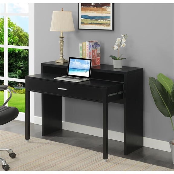 UrbanPro Modern Console/Sliding Desk with Drawer and Riser in Black Wood Finish