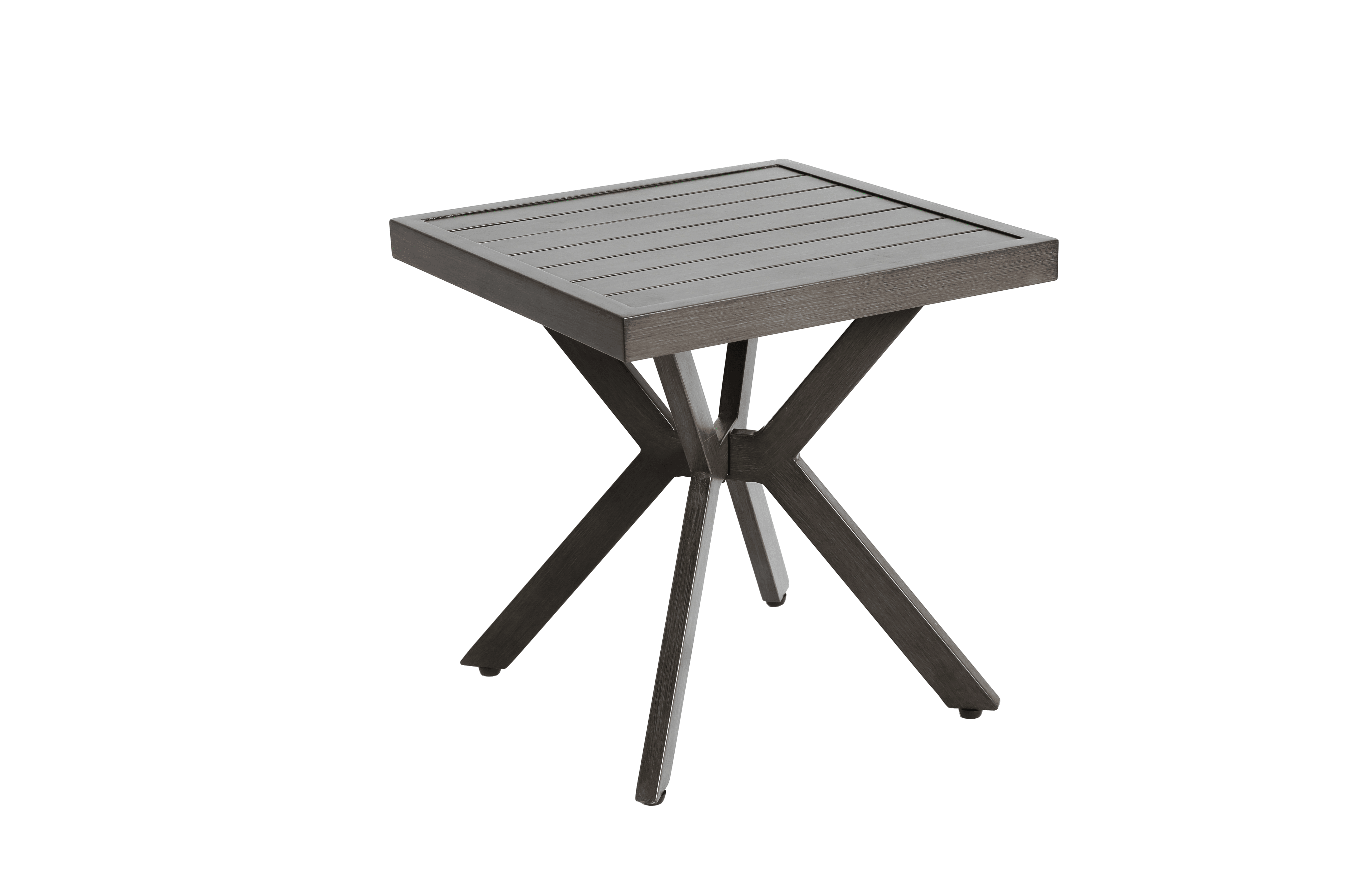 Aluminum Cast Outdoor Table with Cross Weave Design, Weather-Resistant Patio End Table for Backyard and Garden, Grey
