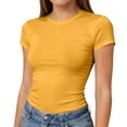 thumbnail image 3 of UDAUDU Shirts for Women Crewneck Summer Casual Short Sleeve T Shirts Soft Undershirts Trendy Crop Tops Earthy Yellow S, 3 of 8