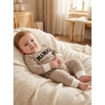 thumbnail image 5 of Loicainy Infant Baby Boy Fall Outfit 3 6 12 18 Months Letter Embroidery Striped Waffle Long Sleeve Rompers and Pants 2 Piece Clothes Set, 5 of 9